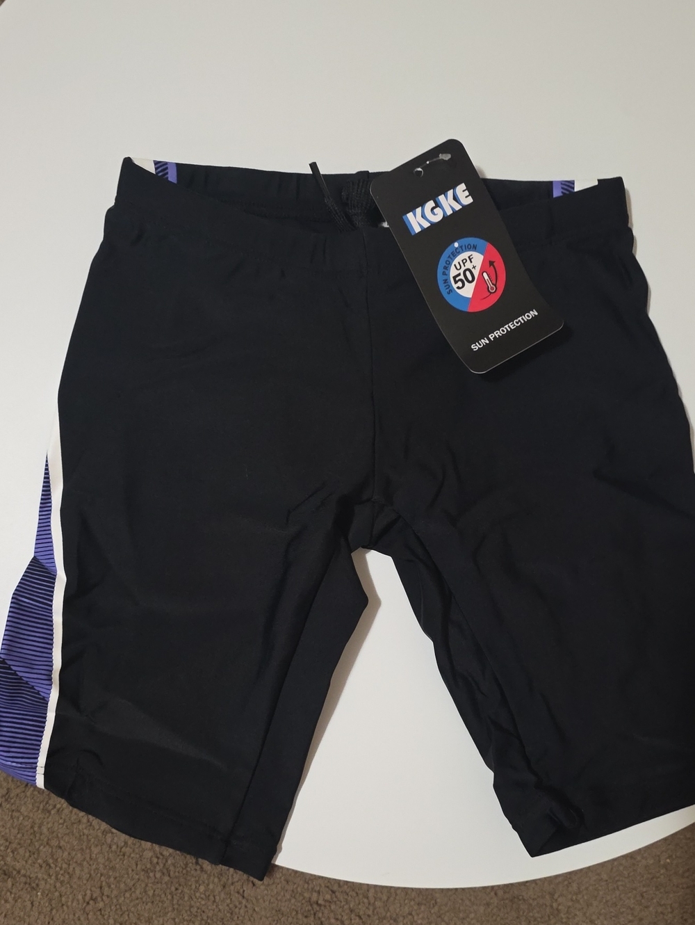 Boys' Black and Purple Swim Trunks with UPF 50